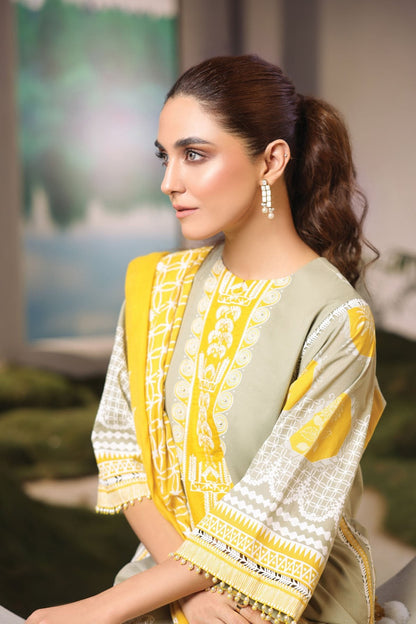 3 Pc Embroidered Cambric Suit With Cotton Net Dupatta