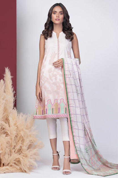 3 Pc Printed Cambric Suit With Lawn Dupatta
