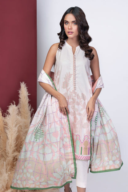 3 Pc Printed Cambric Suit With Lawn Dupatta
