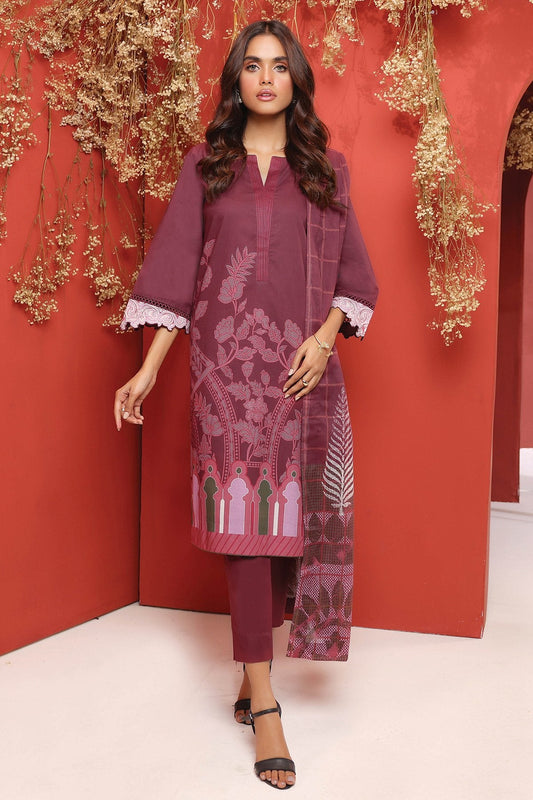 Alkaram - 3 Pc Printed Cambric Suit With Lawn Dupatta