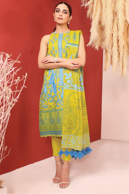 3 Pc Printed Cambric Suit With Lawn Dupatta
