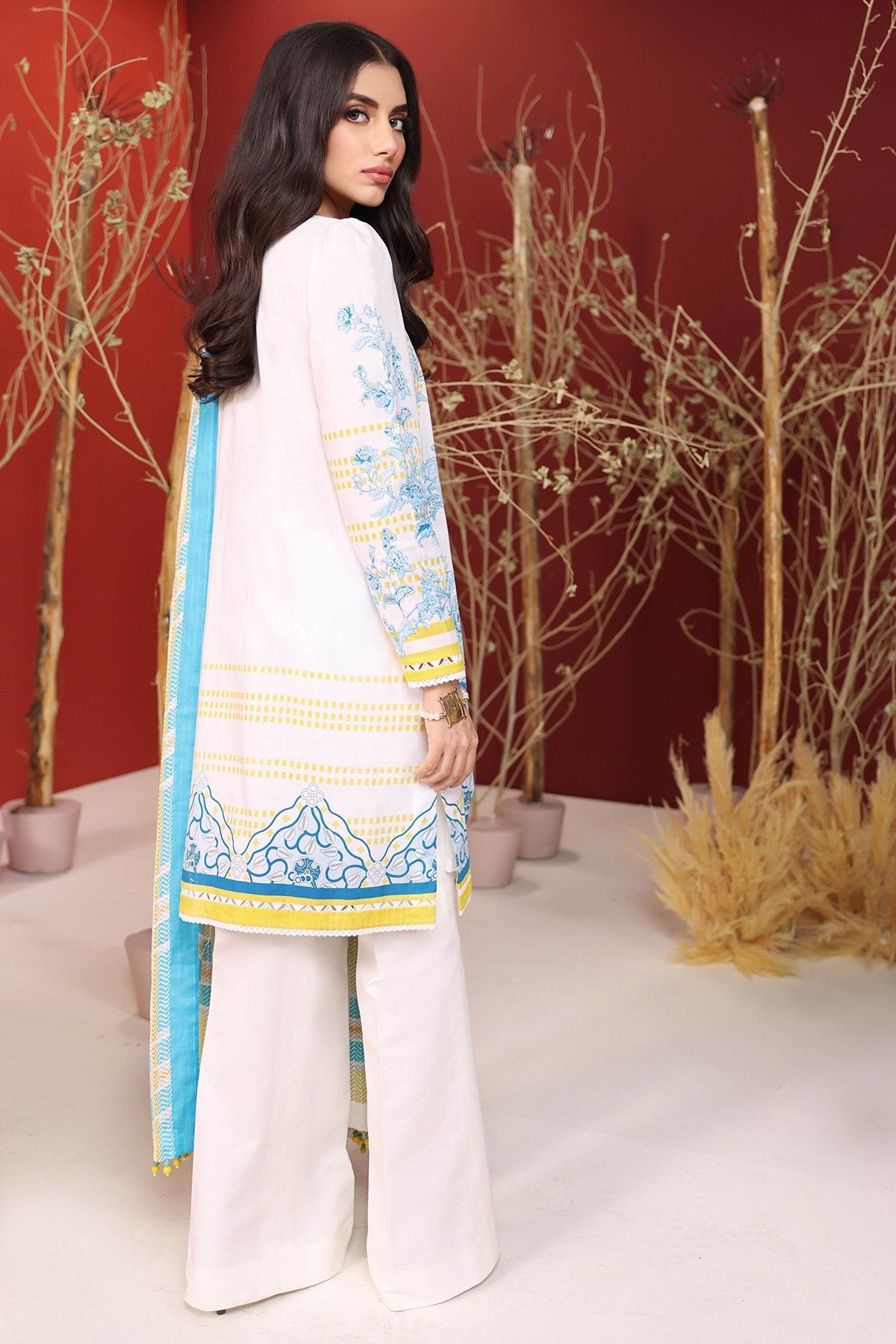 3 Pc Printed Cambric Suit With Broshia Dupatta