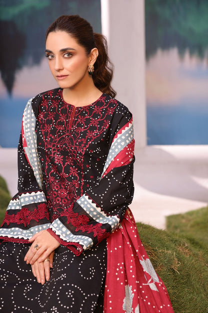 3 Pc Embroidered Cambric Suit With Lawn Dupatta
