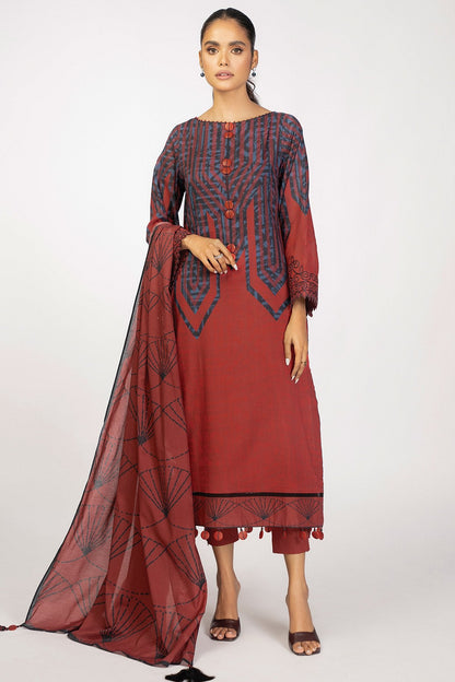 3 Pc Embroidered Cambric Suit With Lawn Dupatta