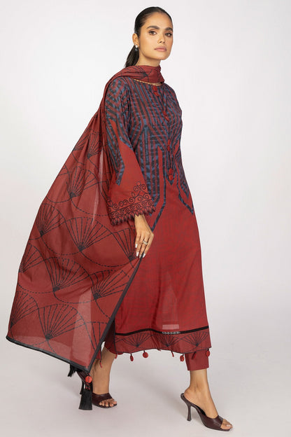 3 Pc Embroidered Cambric Suit With Lawn Dupatta