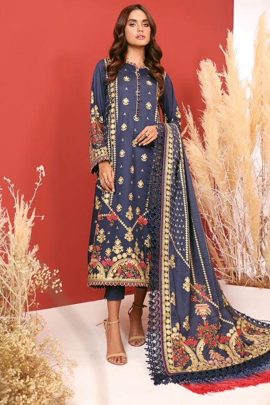 Alkaram - 3 Pc Printed Cambric Suit With Lawn Dupatta