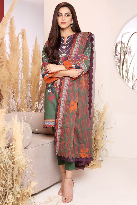 Alkaram - 3 Pc Printed Cambric Suit With Lawn Dupatta