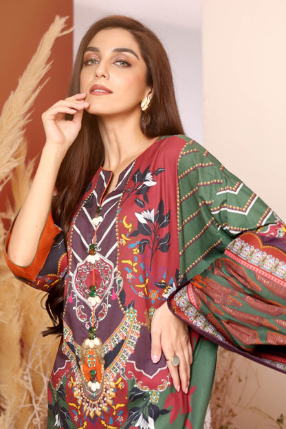 Alkaram - 3 Pc Printed Cambric Suit With Lawn Dupatta