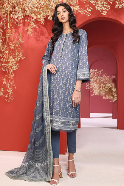 Alkaram - 3 Pc Printed Cambric Suit With Chiffon Dupatta