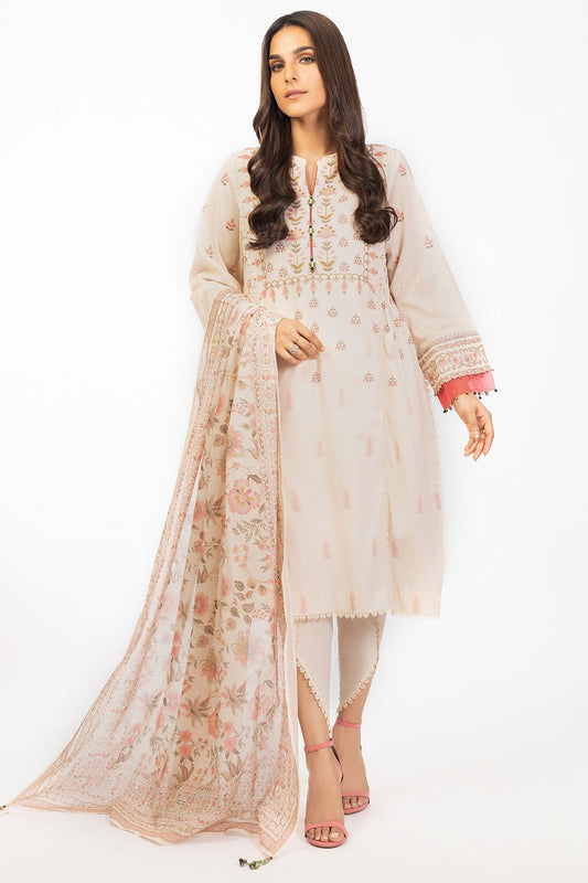 3 Pc Printed Cambric Suit With Lawn Dupatta