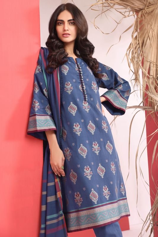 Alkaram - 3 Pc Printed Jacquard Suit With Yarn Dyed Dupatta