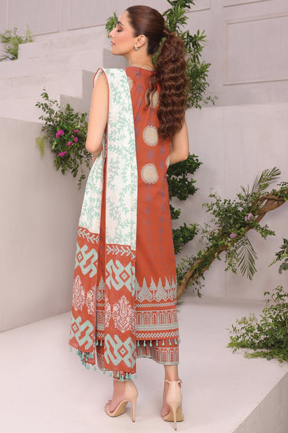 3 Pc Printed Cambric Suit With Cotton Net Dupatta