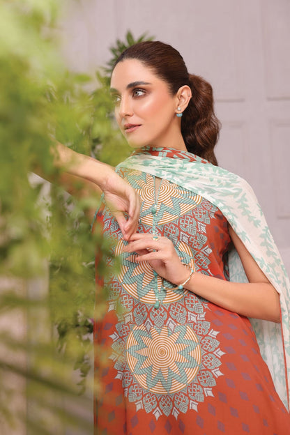 3 Pc Printed Cambric Suit With Cotton Net Dupatta