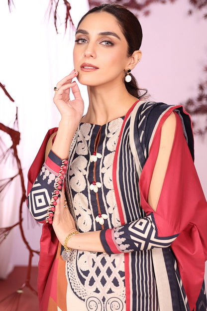 Alkaram - 3 Pc Printed Cambric Suit With Cotton Net Dupatta