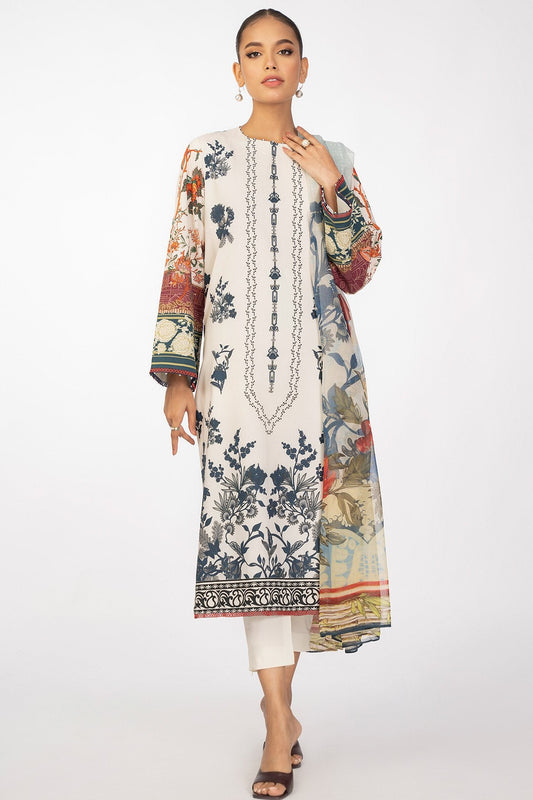 3 Pc Printed Cambric Suit With Chiffon Dupatta