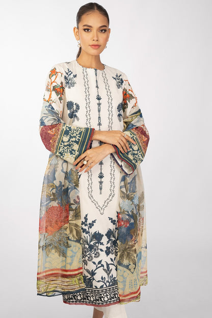 3 Pc Printed Cambric Suit With Chiffon Dupatta
