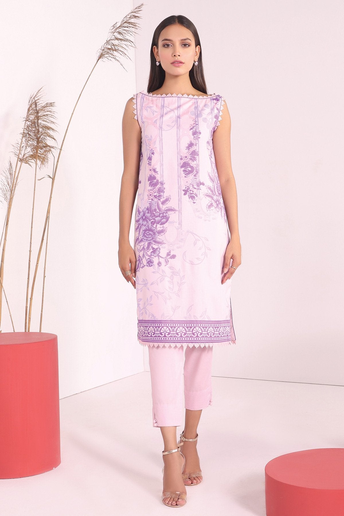 Alkaram - 2 Pc Printed Cambric Suit With Dyed Cambric Trouser
