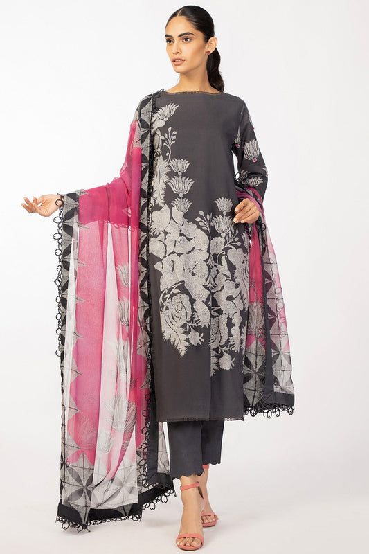 Alkaram - 3 Pc Printed Cambric Suit With Chiffon Dupatta