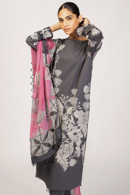 Alkaram - 3 Pc Printed Cambric Suit With Chiffon Dupatta