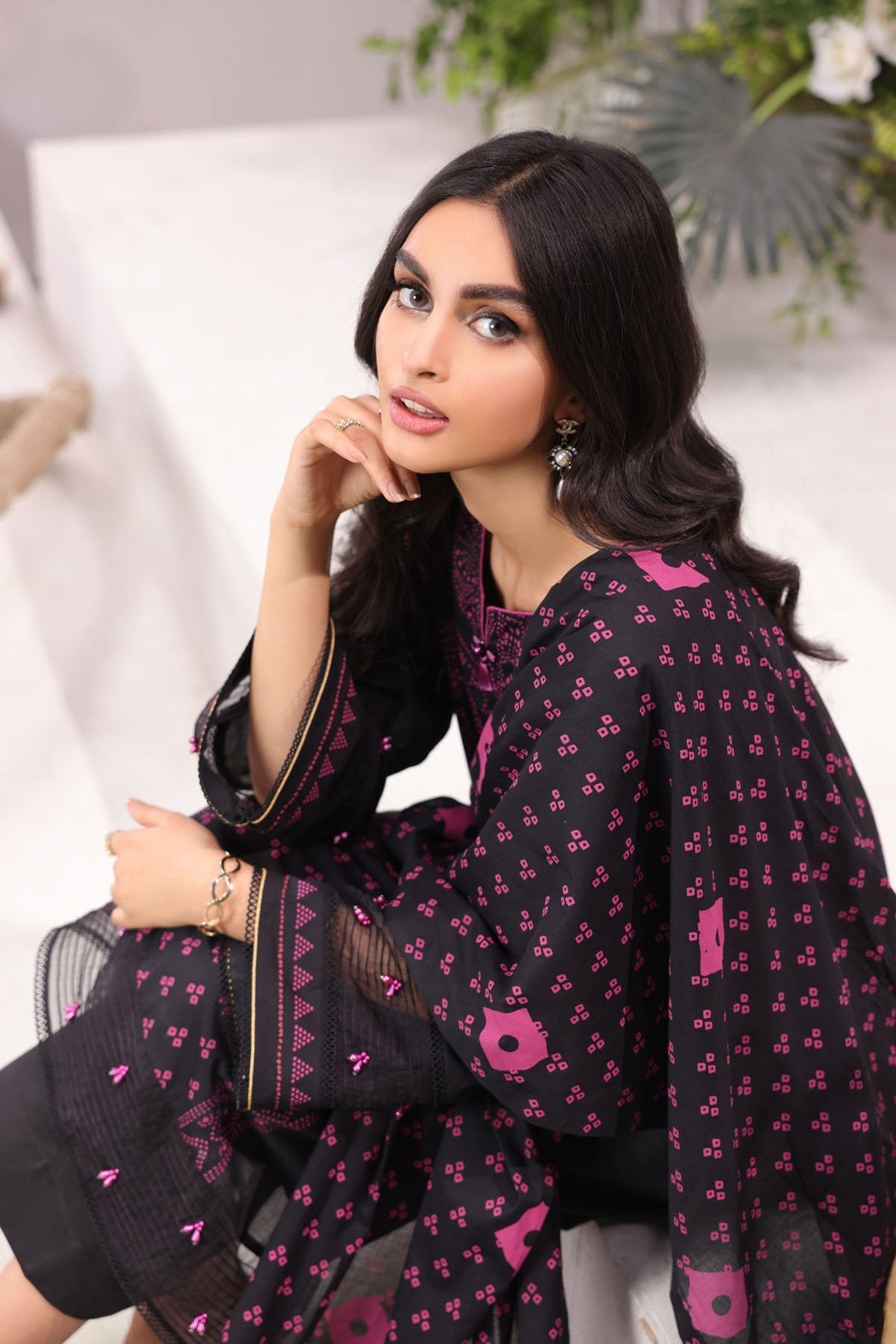 3 Pc Printed Cambric Suit With Lawn Dupatta