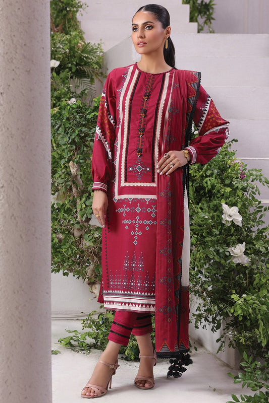3 Pc Printed Cambric Suit With Broshia Dupatta