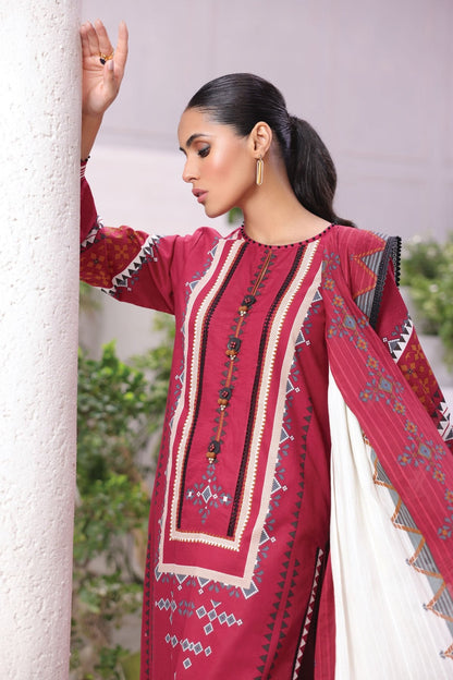 3 Pc Printed Cambric Suit With Broshia Dupatta