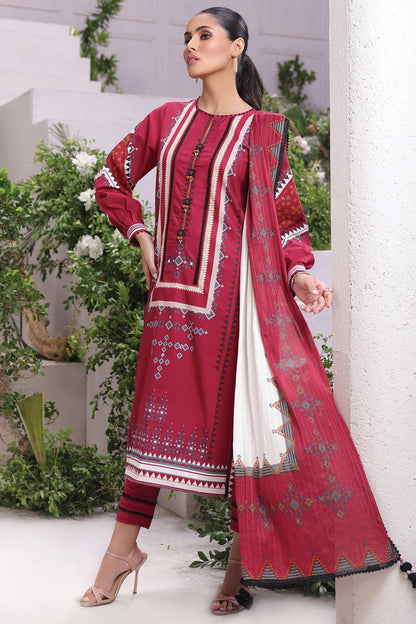 3 Pc Printed Cambric Suit With Broshia Dupatta