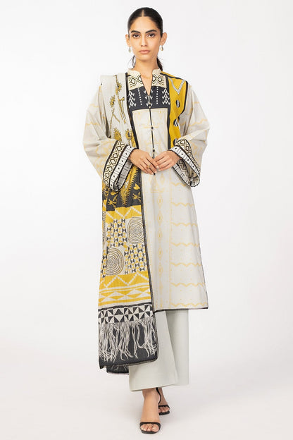 3 Pc Printed Cambric Suit With Doria Dupatta