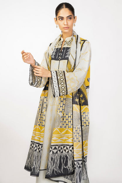 3 Pc Printed Cambric Suit With Doria Dupatta