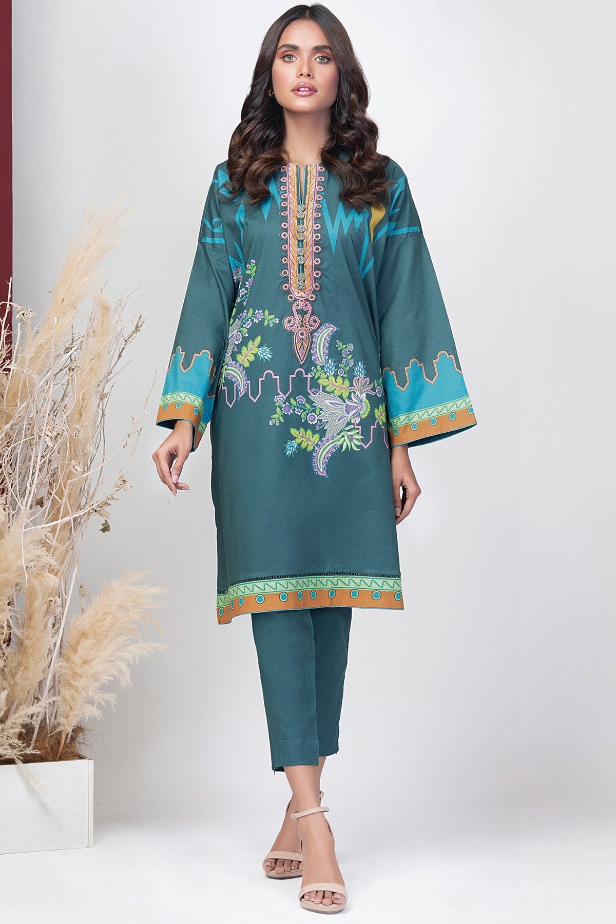 1 Pc Embroidered Digital Cambric Shirt