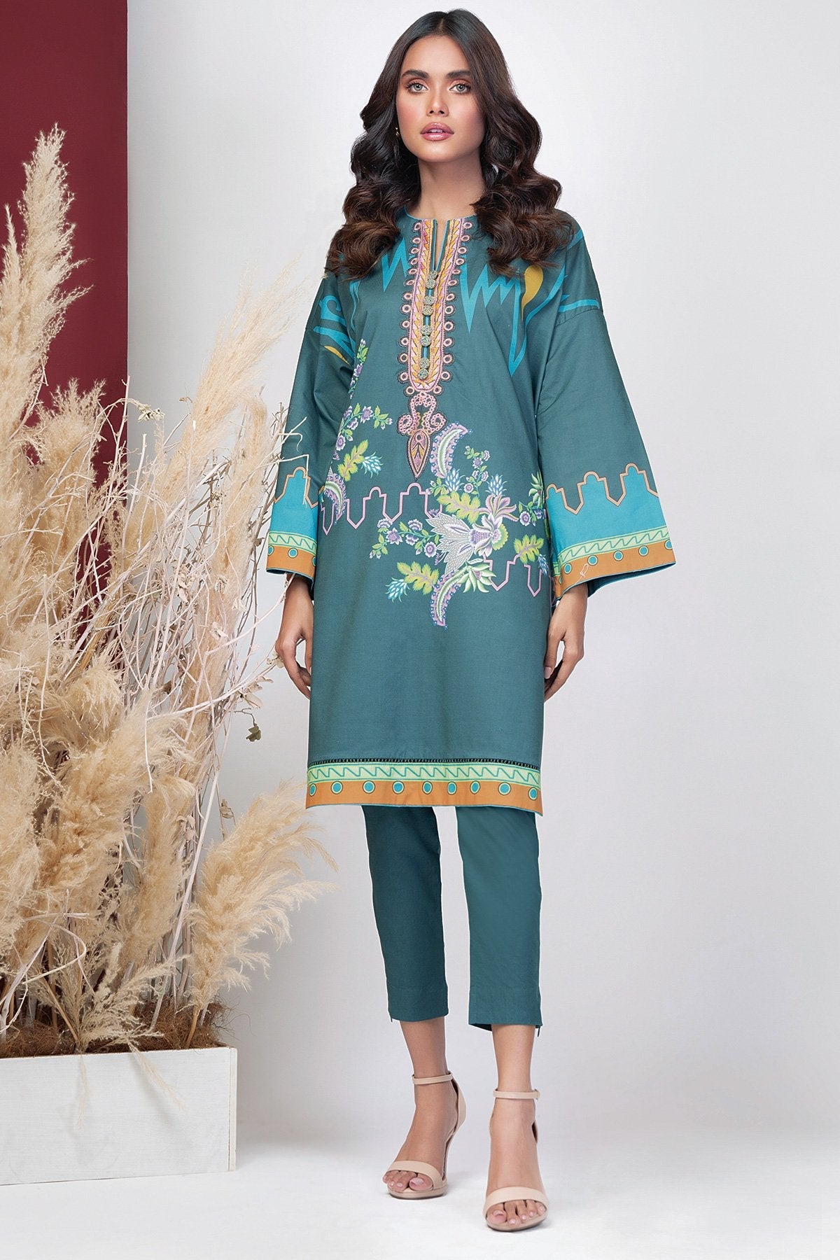 1 Pc Embroidered Digital Cambric Shirt