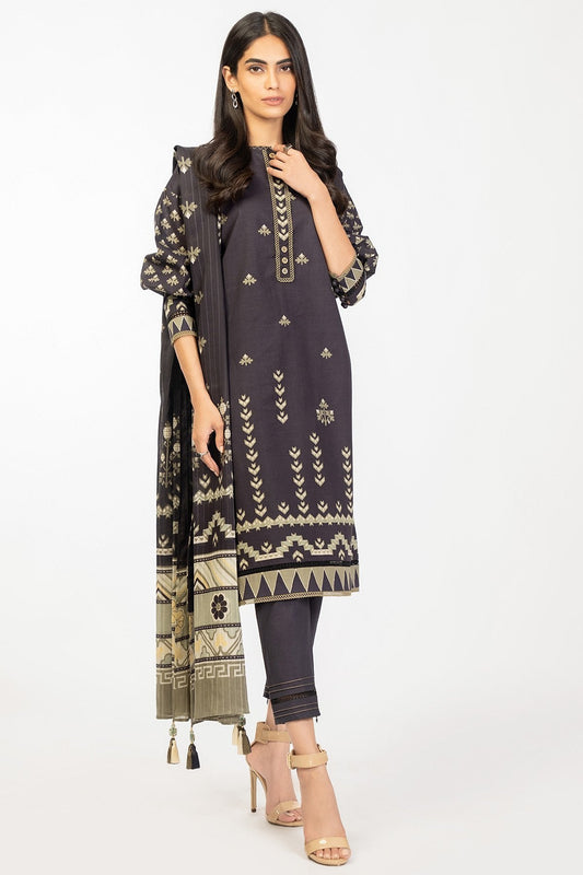 3 Pc Printed Cambric Suit With Broshia Dupatta