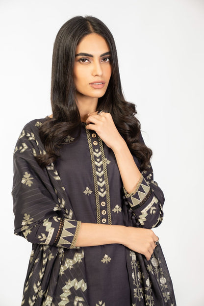 3 Pc Printed Cambric Suit With Broshia Dupatta
