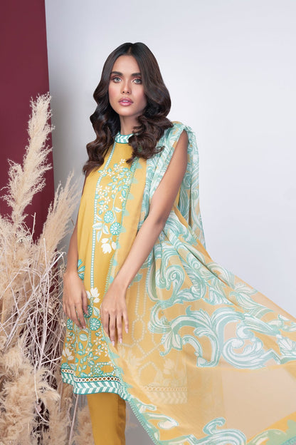 Alkaram - 3 Pc Printed Cambric Suit With Chiffon Dupatta