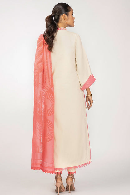 3 Pc Embroidered Cambric Suit With Organza Dupatta