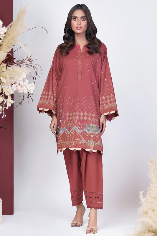 Alkaram - 2 Pc Printed Cambric Suit With Dyed Cambric Trouser