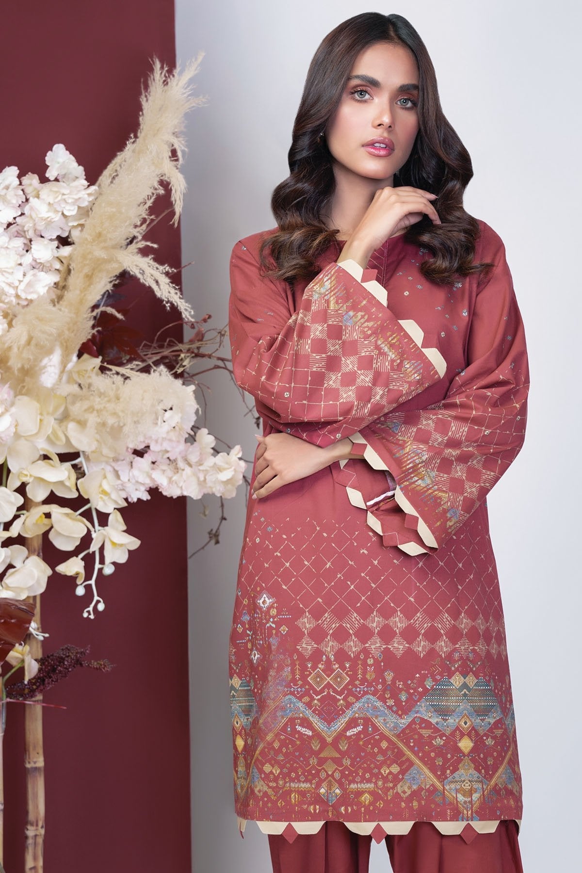 Alkaram - 2 Pc Printed Cambric Suit With Dyed Cambric Trouser