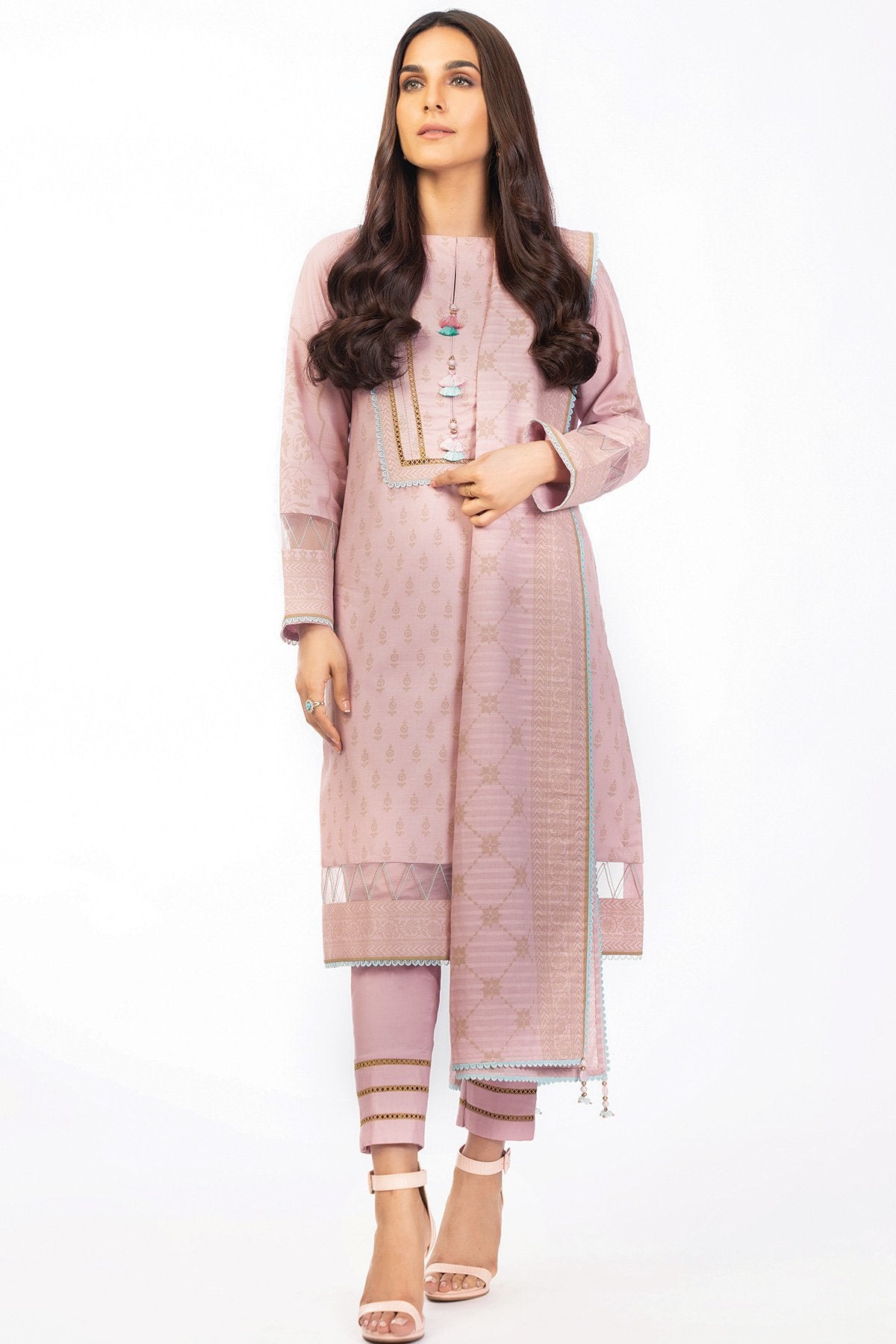 3 Pc Printed Cambric Suit With Doria Dupatta