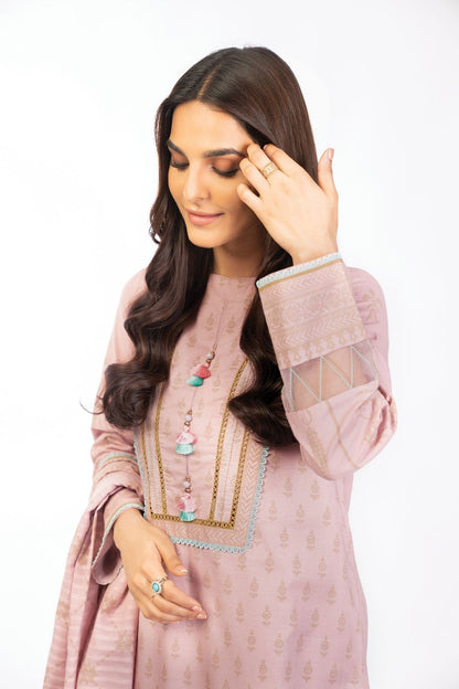 3 Pc Printed Cambric Suit With Doria Dupatta