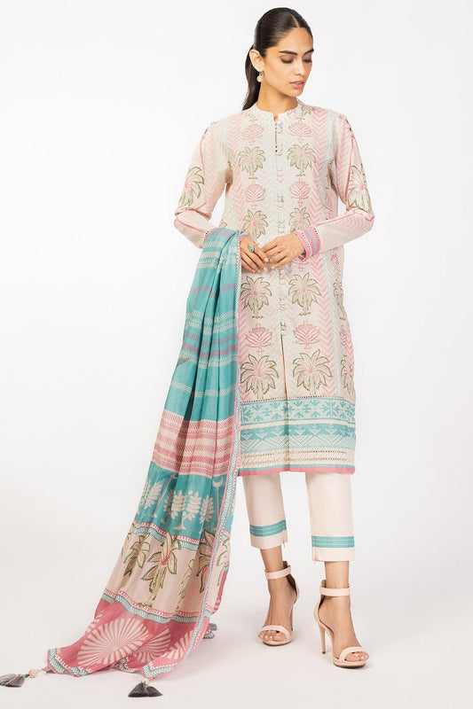 3 Pc Printed Cambric Suit With Cotton Net Dupatta