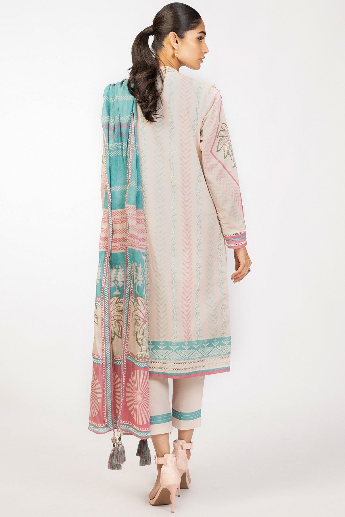 3 Pc Printed Cambric Suit With Cotton Net Dupatta