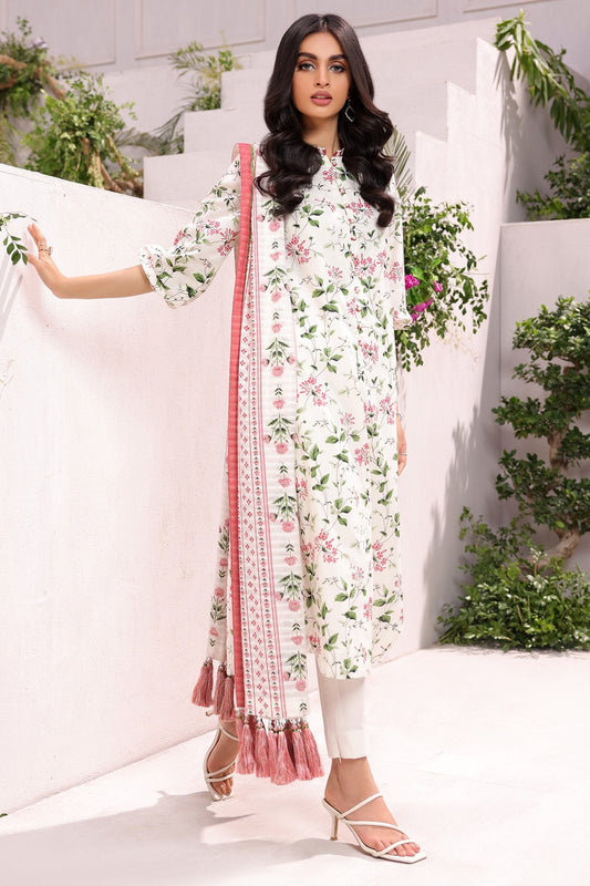 3 Pc Printed Cambric Suit With Doria Dupatta
