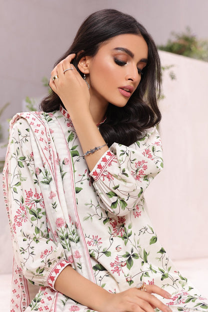 3 Pc Printed Cambric Suit With Doria Dupatta