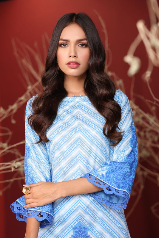 2 Pc Printed Cambric Suit With Dyed Cambric Trouser