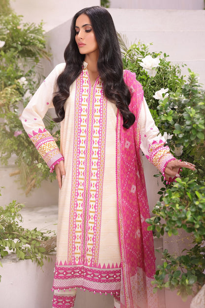 3 Pc Printed Cambric Suit With Chiffon Dupatta