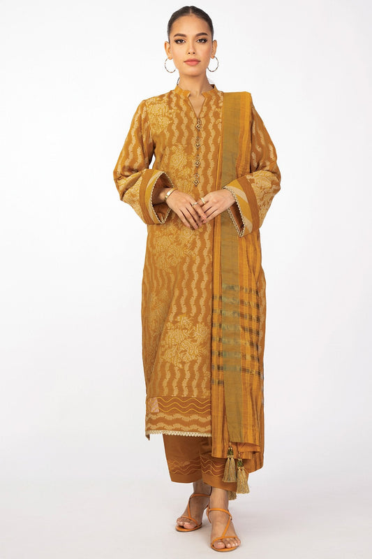 3 Pc Jacquard Suit With Yarn Dyed Dupatta