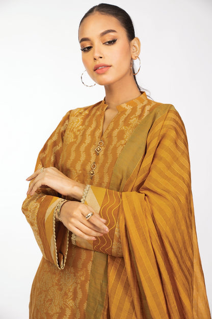 3 Pc Jacquard Suit With Yarn Dyed Dupatta