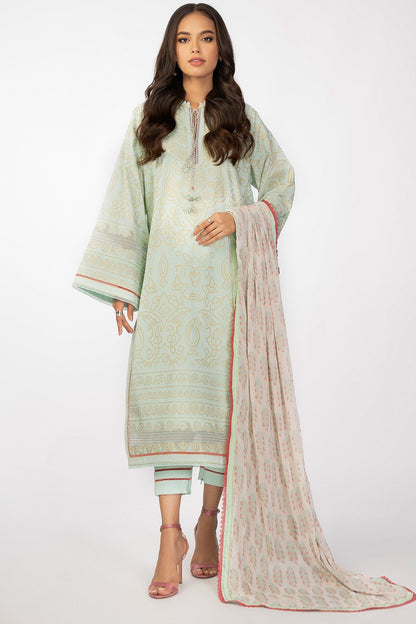3 Pc Printed Cambric Suit With Chiffon Dupatta
