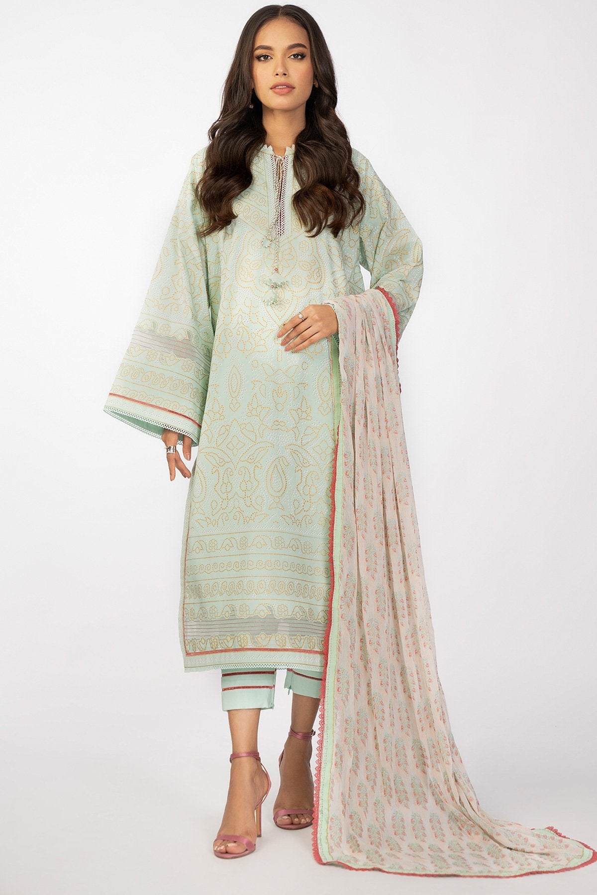 3 Pc Printed Cambric Suit With Chiffon Dupatta