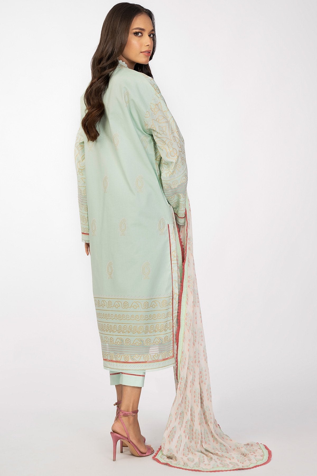 3 Pc Printed Cambric Suit With Chiffon Dupatta